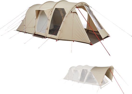 NOMAD® Dogon 4 (+2) Familietent met Porch | Bundelset | Topkwaliteit | 20,4 M2 | Ademend Doek | Extra Hoog | 4 personen van Merkloos