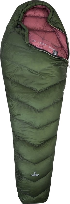 NOMAD® Orion 180 S Slaapzak | Zomer Mummieslaapzak | Groen | Aansluitende capuchon | Extra isolatie op de borst van NOMAD