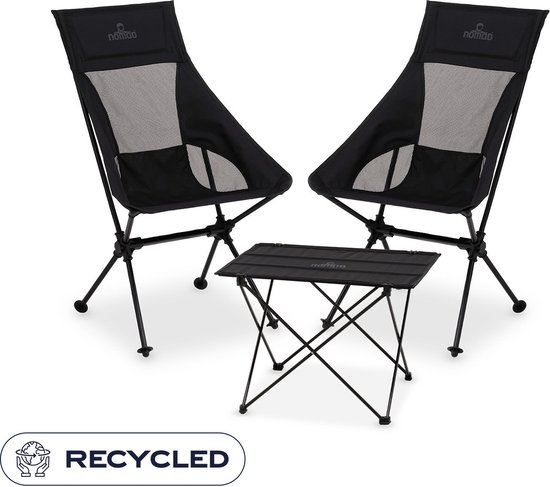NOMAD® Set Sarek Comfort | 2x Stoel + 1 Amosen Tafel | Kampeermeubel Set Campingstoelen en Campingtafel