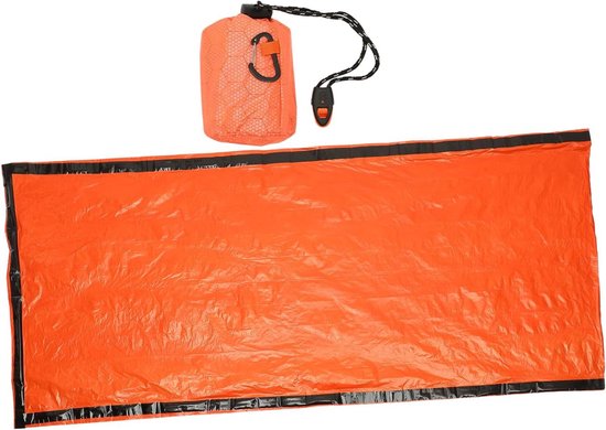 Nood Slaapzak - Bivakzak Overlevingszak - Buiten Noodsituaties - Inclusief Fluitje - 220x90cm - Oranje