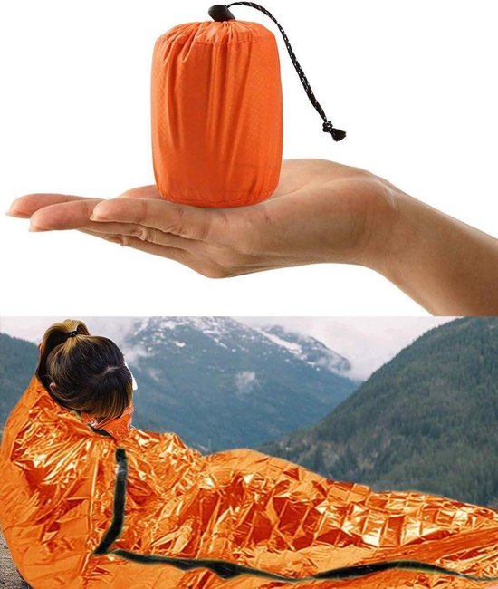 Nood slaapzak - Bivakzak reddingsdeken - Buiten overleven - Houdt lichaamswarmte vast - 91 x 213 cm - Oranje