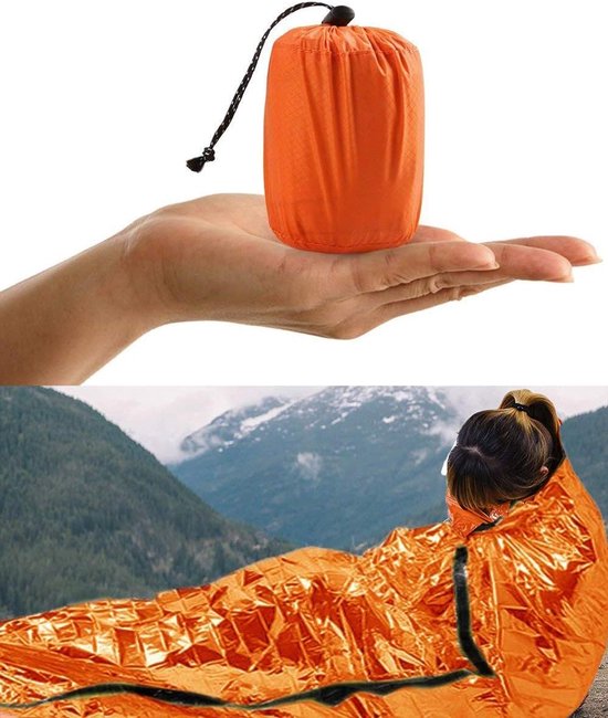 Nood slaapzak - Bivakzak reddingsdeken - Buiten overleven - Warmte isolerend - 1 stuk - Oranje