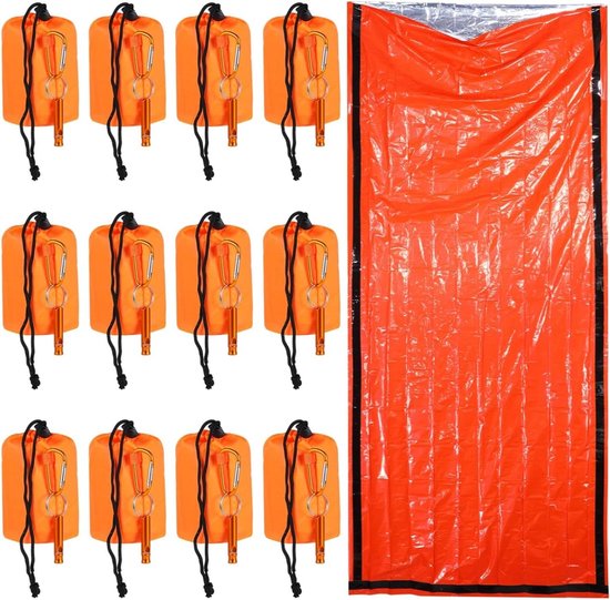 Nood Slaapzak - Bivakzak Set - Outdoor Veiligheid - Waterdicht Winddicht - 12 Stuks - Oranje