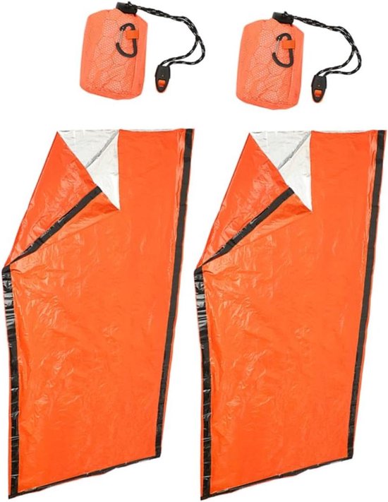 Nood slaapzak - Bivakzak survival - Outdoor avontuur - Met noodfluitje - 213x90cm - Oranje van Merkloos