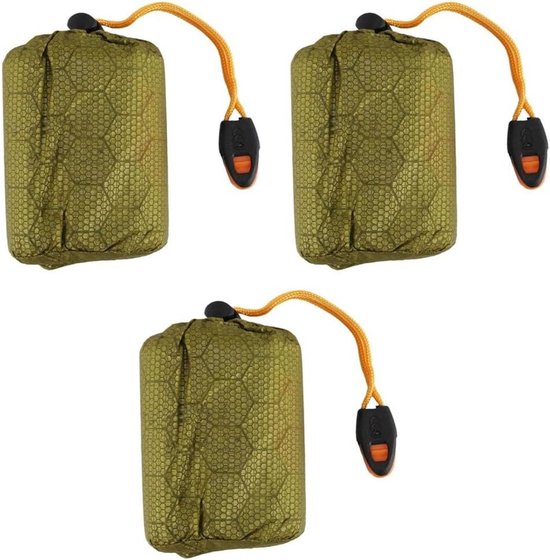 Nood slaapzak - Bivakzak thermodeken - Outdoor survival - Houdt 90% warmte - 3 stuks - Groen