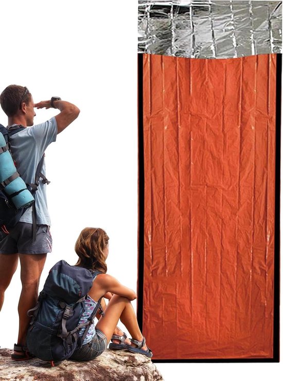 Nood slaapzak - Kampeerzak - Buiten overleven - Warmte reflecterend - 266x91 cm - Oranje
