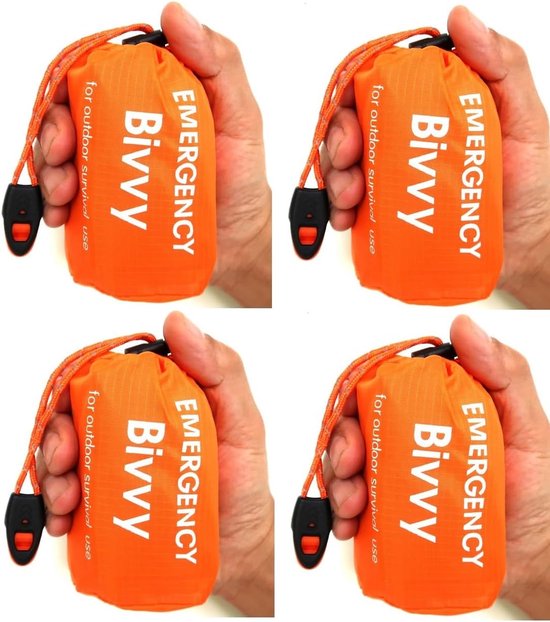 Nood Slaapzak Outdoor – Emergency Bivvy Bag Waterdicht & Thermisch – Survival Slaapzak – Camping & Hiking – Oranje – 4 Stuks van Merkloos
