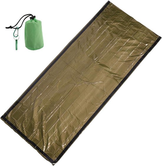 Nood Slaapzak - Overlevingsdeken Thermische deken - Buitenactiviteiten Kamperen - Waterdicht Winddicht - 210x91 cm - Groen
