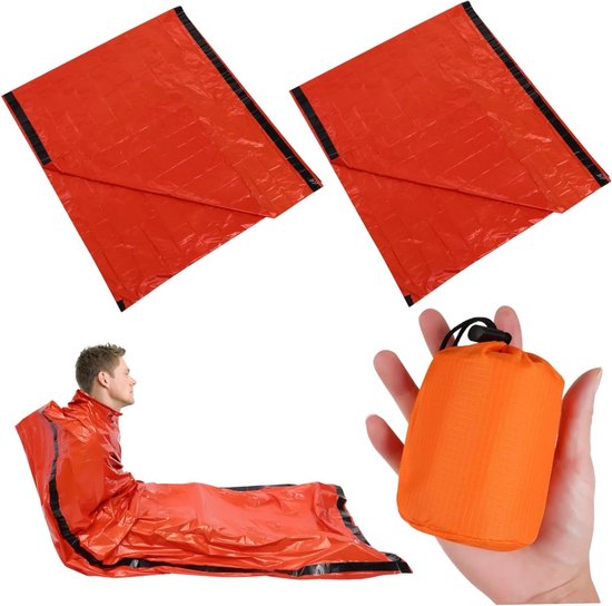 Nood slaapzak - Overlevingsuitrusting - Buiten kamperen - Winddicht en thermisch - 2 stuks - Oranje