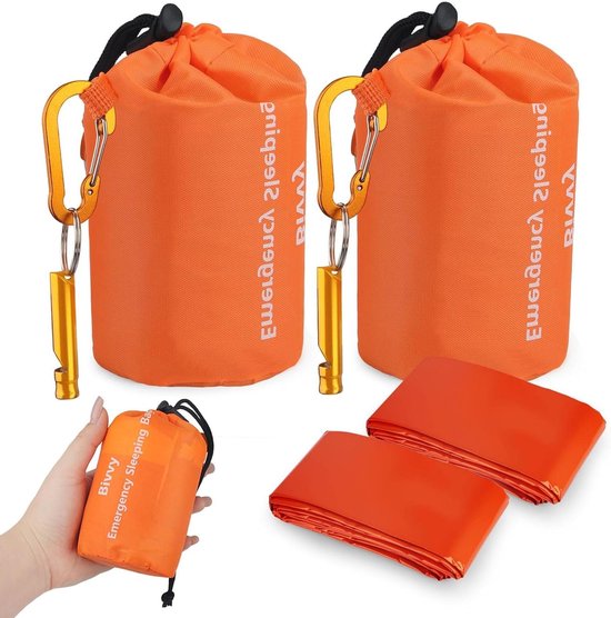 Nood Slaapzak - Overlevingszak Bivakzak - Outdoor Noodsituaties - Warmte Vasthoudend - 2 Stuks 90x260cm - Oranje van Merkloos