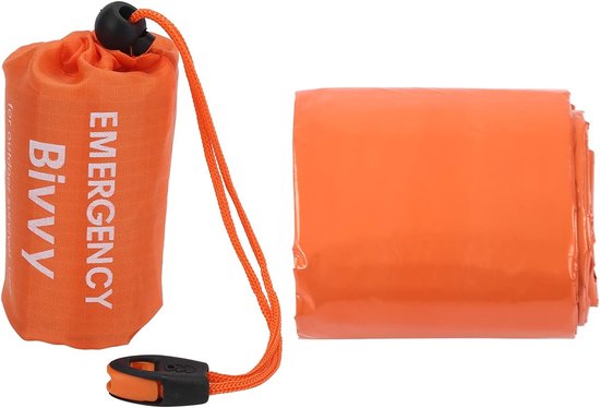 Nood Slaapzak - Overlevingszak Thermisch - Buiten Overleven - Inclusief Noodfluitje - Compact Verpakt - Oranje