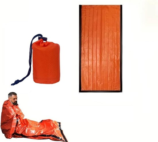 Nood Slaapzak - Reddingsdeken Bivakzak - Outdoor Avontuur - Warmte Reflecterend - 213 x 91 cm - Oranje