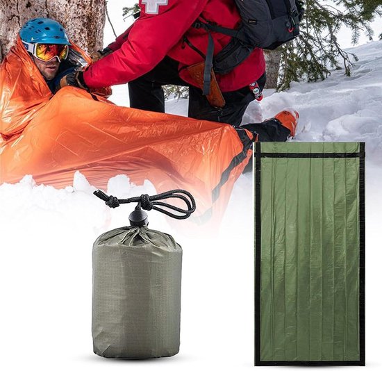 Nood Slaapzak - Reddingsdeken Warmte - Outdoor Overleven - Wind en Waterdicht - 213 x 91 cm - Groen