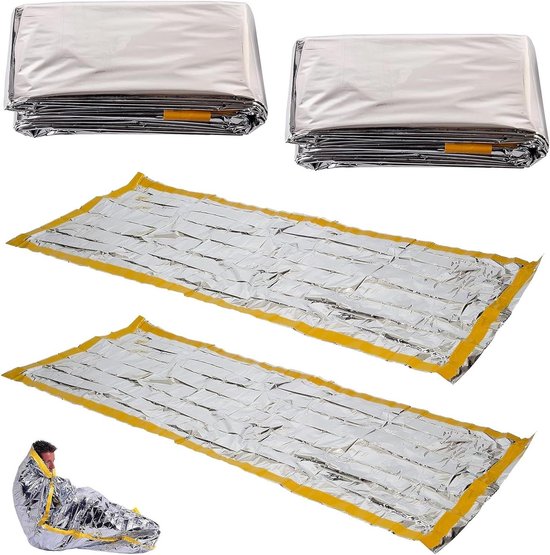 Nood Slaapzak Set - Survival Deken - Noodsituaties Buiten - Reflecteert Lichaamswarmte - 200x100cm - Zilver