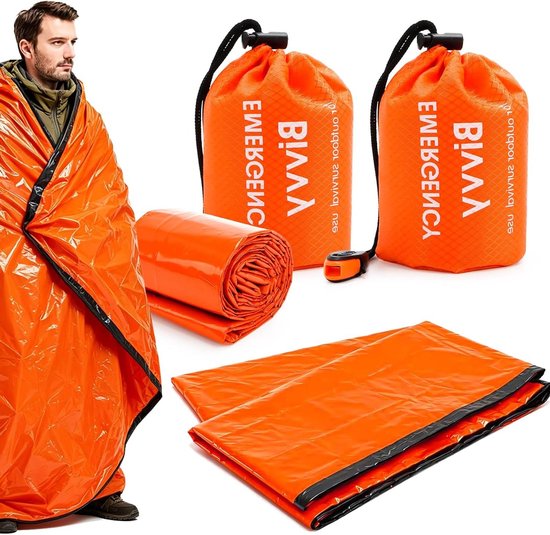Nood Slaapzak - Survival Bivakzak - Outdoor Bescherming - Hitte Afstotend - 2 Stuks - Oranje