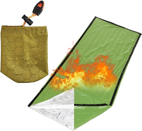 Nood Slaapzak - Survival Bivy - Outdoor Noodgeval - Waterdicht Warmtebehoud - 200x90 cm - Groen Oranje