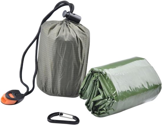 Nood slaapzak - Survival deken - Buiten avonturen - Houdt lichaamswarmte vast - 200x90cm - Groen