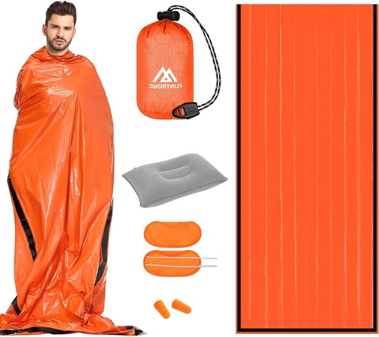 Nood Slaapzak - Survival deken - Buiten Overleven - Warmte Reflecterend - 210 x 91 cm - Oranje