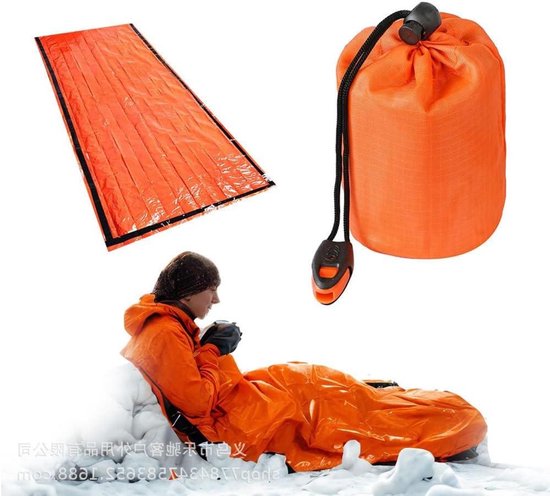 Nood slaapzak - Survival deken - Buiten overleven - Warmte reflecterend - 90 x 210 cm - Oranje