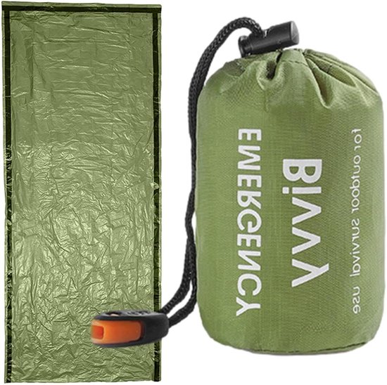 Nood Slaapzak - Survival deken - Buiten overleven - Waterdicht en warmte reflecterend - 90x210cm - Legergroen