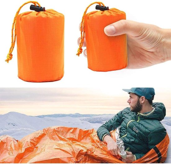 Nood slaapzak - Survival deken - Buitenactiviteiten - Waterdicht en warm - 213 x 91 cm - Oranje