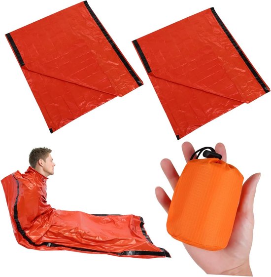 Nood Slaapzak - Survival deken - Outdoor avontuur - Waterdicht en winddicht - 2 stuks - Oranje van Merkloos