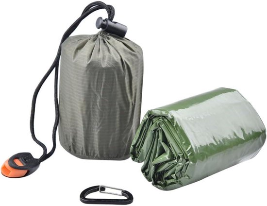 Nood Slaapzak - Warmhouddeken Bivakzak - Kamperen Outdoor - Lichtgewicht Compact - 200x90cm - Groen