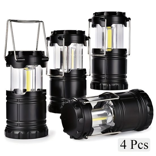 Noodlamp - 4-Pack Superheldere LED Campinglantaarns – Opvouwbare Draagbare Noodlampen – 360° Tentverlichting – Batterijgevoed – Ideaal voor Kamperen, Stroomuitval & Noodsets