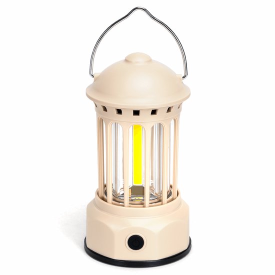 Noodlamp met Ophanghaak - LED Tentlamp op Batterijen (exclusief) - Warmwit licht - Creme body - Camping & Noodverlichting