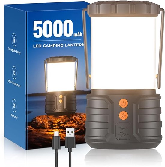 Noodlamp - Noodlamp bij Stroomuitval - Noodlamp voor Oorlog - 5000mAh Oplaadbare Batterij - USB - Noodlamp voor Thuis - Kampeerlamp - Tentlamp