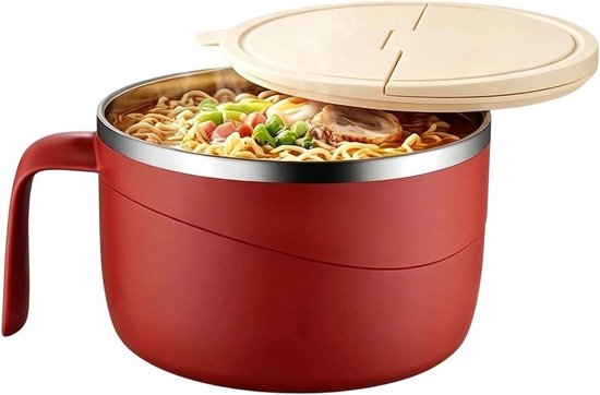 Noodle Bowl - 1200ml Large Cup Stainless Steel | Liner Bowl Insulated Lid Handle Design Leak Resistant Portable Food Container for Pasta, Oatmeal, Cereal, Kitchen, Office or Travel Use