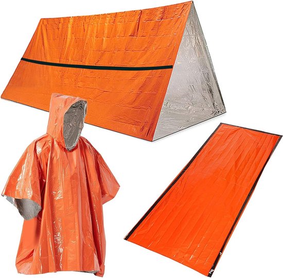 Noodoverlevingsslaapzak - Thermische tent poncho - Buitenavonturen - Warmtereflecterende laag - 200 x 90 cm - Oranje