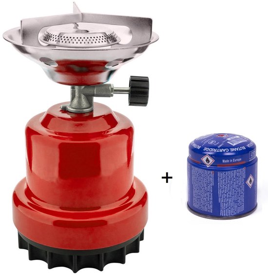 Noodpakket - gasbrander camping - kooktoestel - stevig - rood - inclusief gasvulling van Merkloos