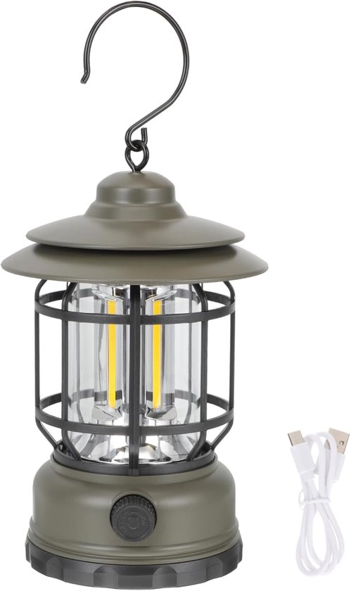 Noodpakket - Noodverlichting - Oplaadbare Kampeerlantaarn - Retro LED Verlichting - Roterende Dimmers - Draagb are Hangende Tentlamp - COB Helderheid - Noodgevallen - Draagbare - Perfect voor Kamperen - Wandelen - Stroomuitval - Kado - Militair groen