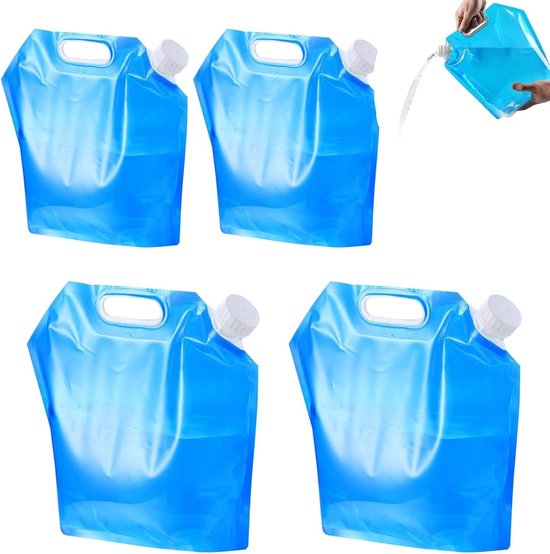 Noodpakket voor thuis - 4 stuks Opvouwbare Waterreservoirs Set - 5 en 10 Liter Flexibele Waterjerrycan met Dicht Deksel en Kraanschakelaar - Draagbare Drinkwaterzak voor Noodsituaties - waterreservoir voor nood van Compokit