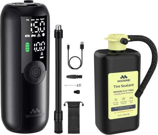 Noodreparatiekit Bandenpomp - Draagbare Compressor - Auto Fiets Motor - Automatische Stop TPMS Veilig - 150 PSI 450ml van Merkloos