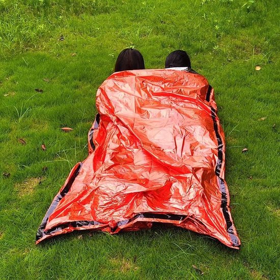 Noodslaapzak 2 personen - Bivakzak thermisch - Kamperen en wandelen - Waterdicht en winddicht - 200 x 120 cm - Oranje