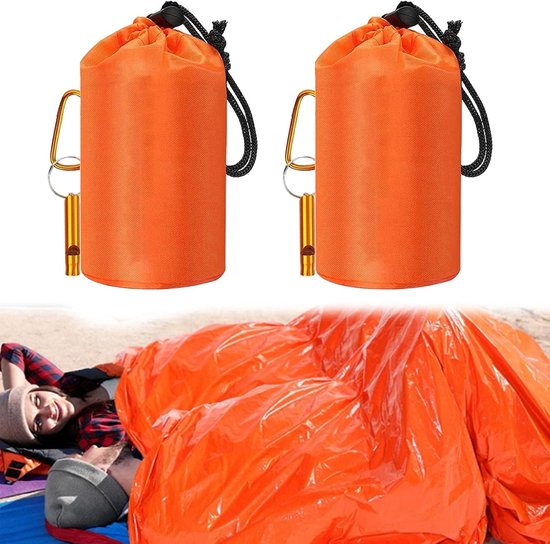 Noodslaapzak - 2 stuks - Kampeerslaapzak - Overlevingsslaapzak - Kampeeroverleving - Overlevingsonderkomen - Buitenslaapzak - Draagbare warme kampeerslaapzak - 210 x 90cm - voor wandelen, kamperen in de buitenlucht van Merkloos