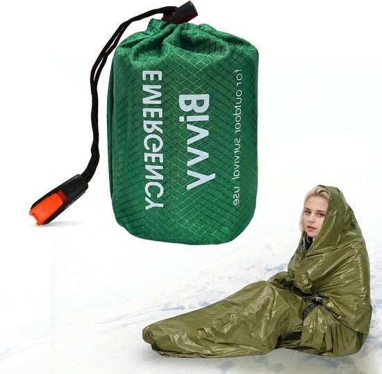 Noodslaapzak - Bivakhoes Warmtedeken - Buiten Overleven - Compact Lichtgewicht - 210x90 cm - Groen Oranje