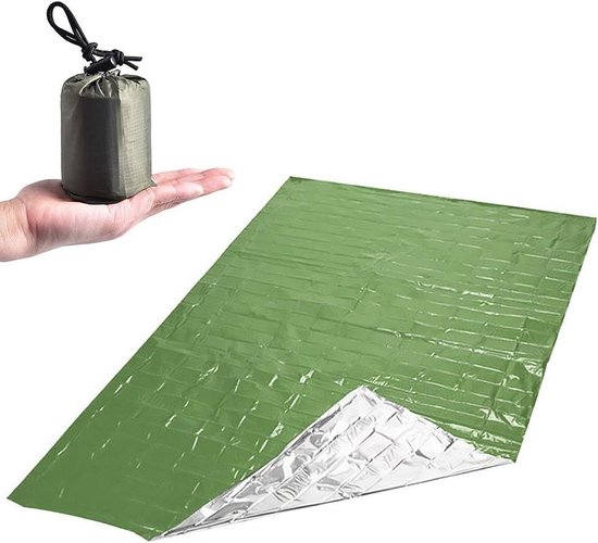 Noodslaapzak - Bivakzak reddingsdeken - Outdoor overleving - Warmte reflecterend materiaal - 200 x 90 cm - Groen