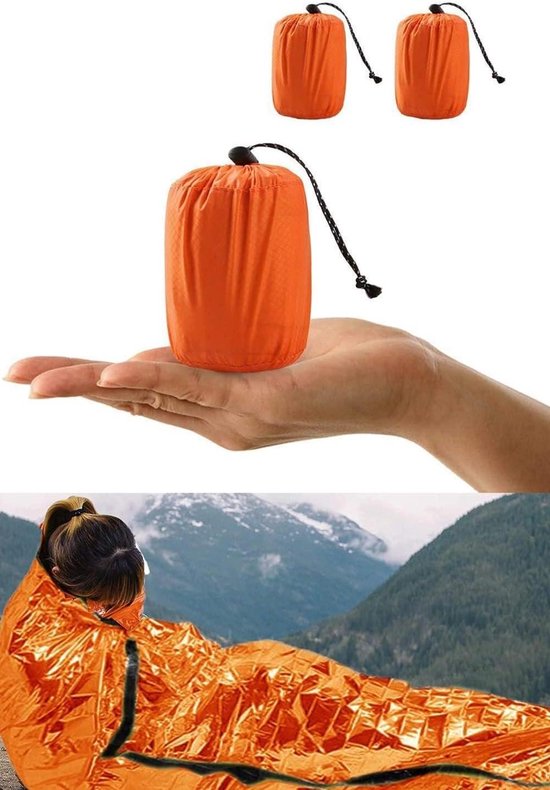 Noodslaapzak - Bivakzak - Survival buiten - Warmtebehoud 90% - 2 stuks - Oranje