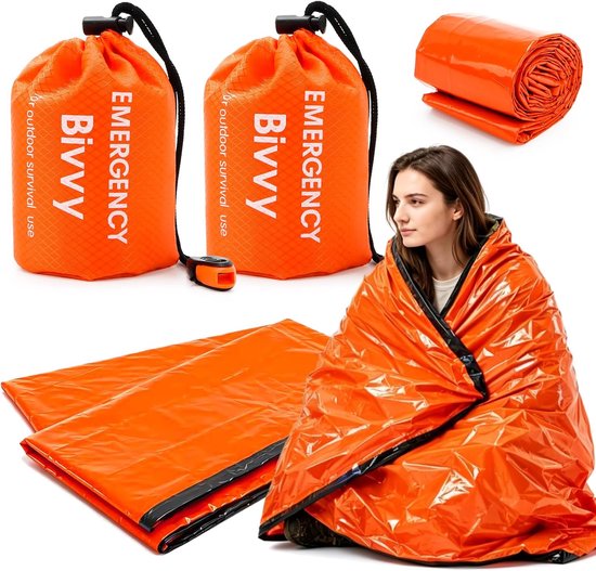 Noodslaapzak - Bivakzak survival - Outdoor noodgeval - Waterdicht ultralicht - 2 stuks - Oranje