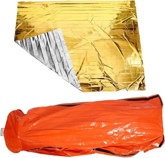Noodslaapzak - Overlevingsdeken Nooddeken - Kamperen Buitenactiviteiten - Thermische Isolatie - 240x150 cm - Zilver