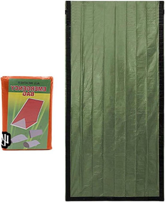 Noodslaapzak - Overlevingsdeken reddingsdeken - Outdoor avonturen - Weerbestendig en robuust - 215 x 90 cm - Groen