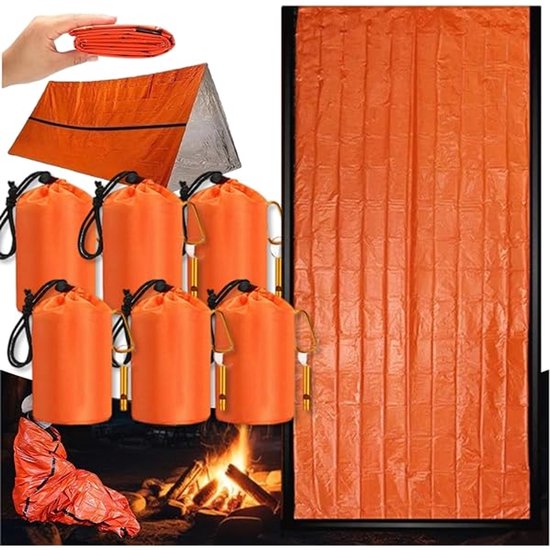 Noodslaapzak - Overlevingsslaapzak Voor Volwassenen - Waterdicht En Winddicht - Behoudt 95% Lichaamswarmte - 213x91 Cm Polyethyleen - 1 Stuk Met Compressiezak - Camping Hiking Noodgeval