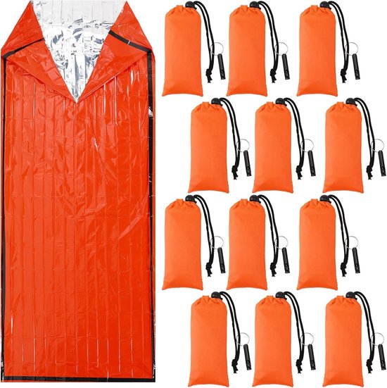 Noodslaapzak Set - Survival Tas Bivvy - Kamperen Outdoor - Lichtgewicht Draagbaar - 210 x 90 cm - Oranje Zwart