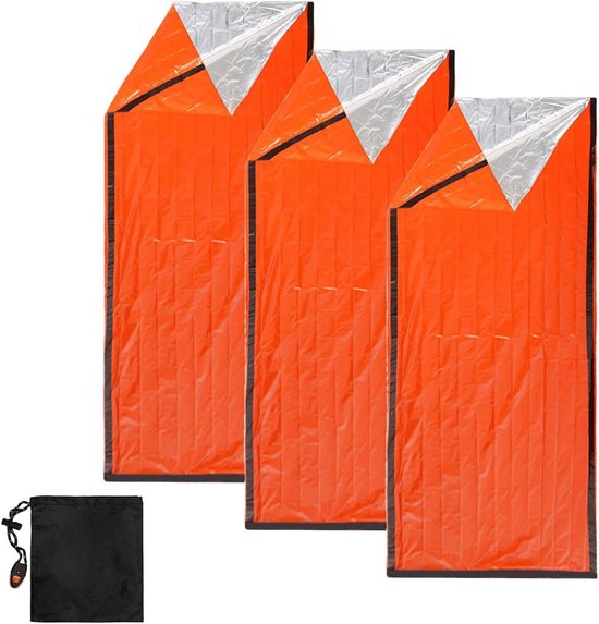 Noodslaapzak Set - Thermische envelop - Buiten avontuur - Regen winddicht - 3 stuks - Oranje