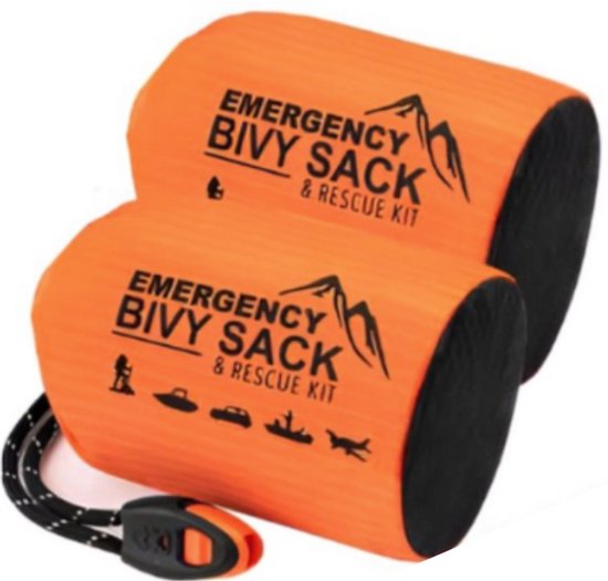 Noodslaapzak - Survival Bivakzak - Herbruikbaar - Noodpakket EHBO - Thermisch Warmte Reflecterend - Rode Kruis - Noodpakket - Overleving - Noodradio - Kamperen - Hiken - Waterdicht - Set van 2 van Merkloos