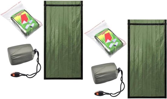 Noodslaapzak - Survival deken - Buitenactiviteiten - Warmte vasthoudend - 200x90cm - Groen