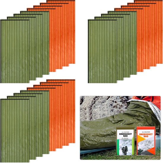 Noodslaapzak - Survivaltas Bivy - Buiten Overleven - Waterdicht Warmtebehoud - 213 x 91 cm - Oranje Groen